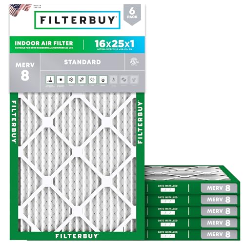 Filterbuy 16x25x1 Air Filter MERV 8 Dust & Allergy Defense (6-Pack) - style: 16x25x1