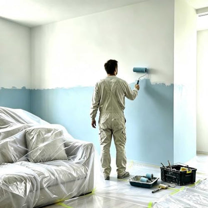 Pre-Taped Masking Film 3 Rolls 22" x 66' Automotive Painters Tape and Plastic Painting Film for Covering Cars Walls Windows and Floor Furniture Protection