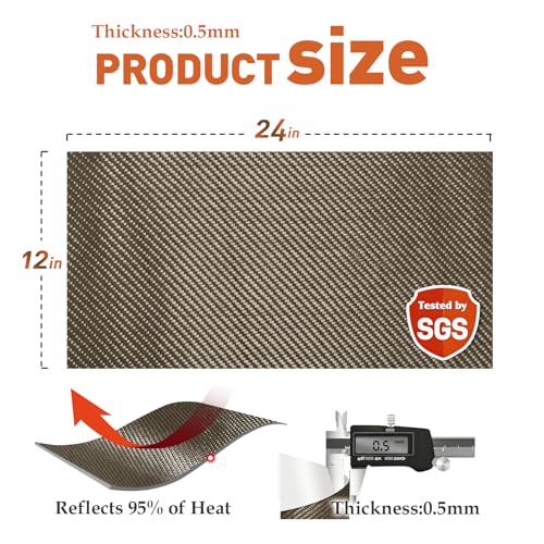 Adhesive Heat Shield Wrap for Automotive, 24 x 12 in, Brown - size: 12" x 24" x 0.02"