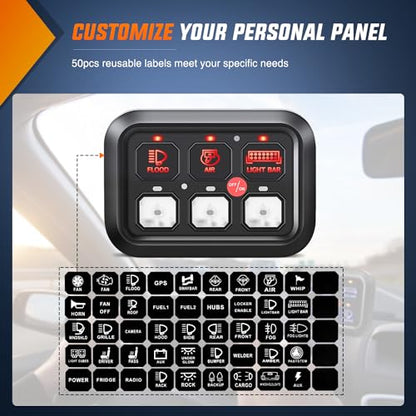 Nilight 6 Gang Switch Panel Relay System Automatic Dimmable - color: Red, size: 6 Gang Switch