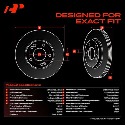 A-Premium Front Vented and Rear Solid Brake Rotors and Ceramic Pads Kit - style: 2005-2010