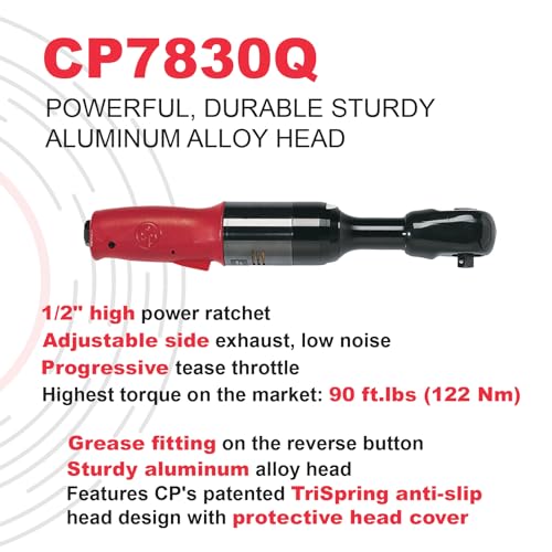 Chicago Pneumatic CP7830Q - Air Ratchet Wrench, 3/8 Inch, Composite Housing, Torque (Min/Max) 9.6-90 ft. lbf / 13-122 Nm, 190 RPM, Automotive Tools, Repair Shop, Mechanic Set - size: 3/8-Inch