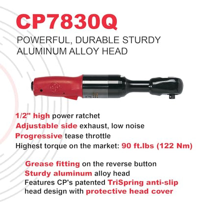 Chicago Pneumatic CP7830Q - Air Ratchet Wrench, 3/8 Inch, Composite Housing, Torque (Min/Max) 9.6-90 ft. lbf / 13-122 Nm, 190 RPM, Automotive Tools, Repair Shop, Mechanic Set - size: 3/8-Inch