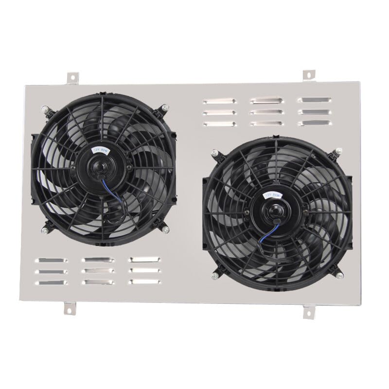 AA5052 Aluminum Shroud Replacement for 1985-1997 1986 1987 Ford F-150 F-250 F-350 Bronco 5.0L 5.8L V8 with Dual 12" Electric Fans and Thermostat Relay Kit Radiators