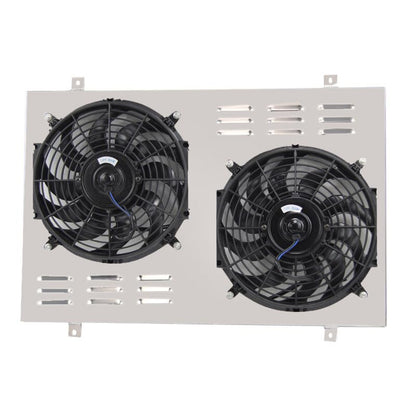 AA5052 Aluminum Shroud Replacement for 1985-1997 1986 1987 Ford F-150 F-250 F-350 Bronco 5.0L 5.8L V8 with Dual 12" Electric Fans and Thermostat Relay Kit Radiators