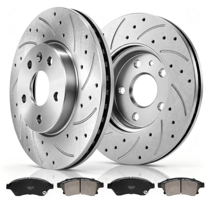 10.87 inch Front Drilled&Slotted Brake Rotores and Ceramic Pads - size: S-55185+D1522
