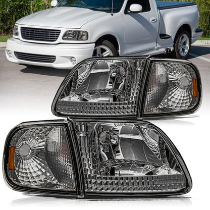Aosky Halogen Headlights Assembly for 1997-03 Ford F150 Expedition - color: Smoke / Amber, style: w/o Bulbs