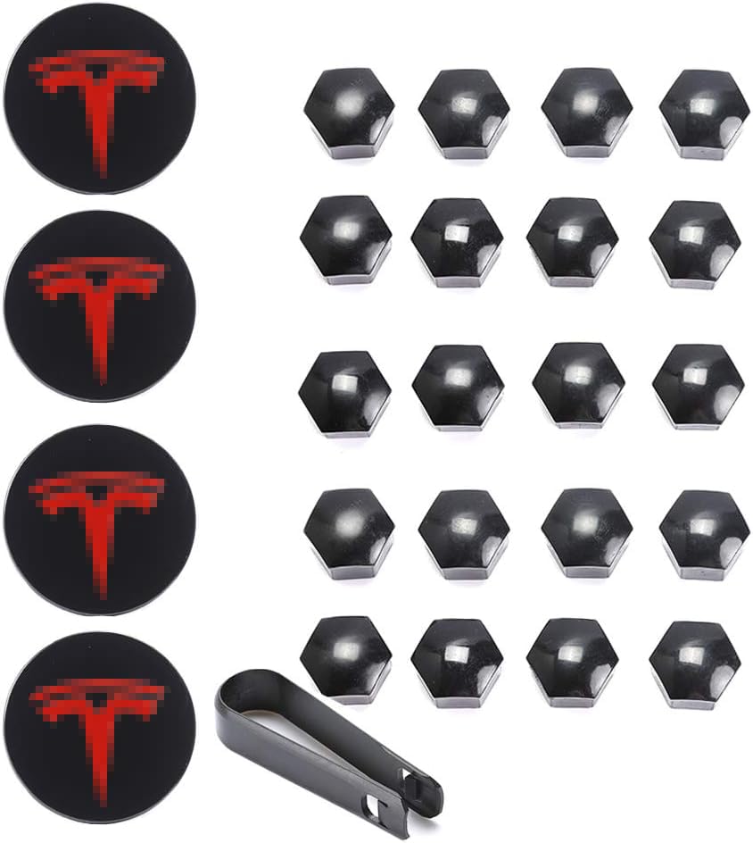 4 Pack Wheel Center Hub Caps Compatible with Tesla Model 3 Model Y - color: Red