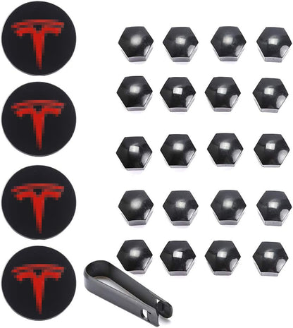 4 Pack Wheel Center Hub Caps Compatible with Tesla Model 3 Model Y - color: Red