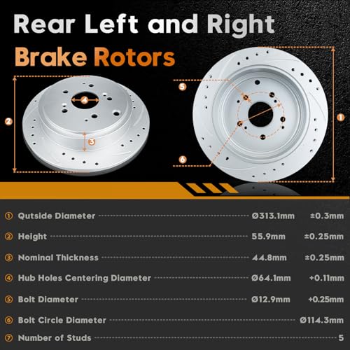 BETTHAND Front And Rear Brake Pads And Rotors Compatible With Honda - size: 96795*2+980032*2+D914-7795+D865-7740