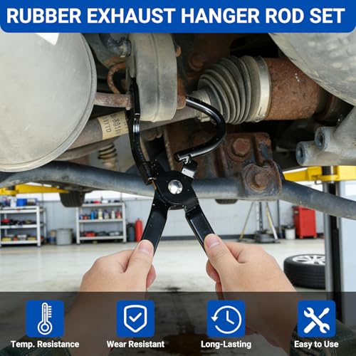 Wayona 17PCS Heavy Duty Exhaust Hangers Kit with Removal Tool, Universal 3/8" Rubber Muffler Hanger Replacement Includes 10" Straight & 7.6" 90° Bent Rod, 2 & 4 Hole Insulated Mounts for Car Truck SUV - size: 17PCS with Removal Tool