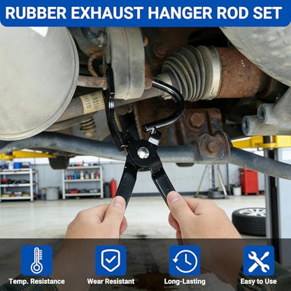 Wayona 17PCS Heavy Duty Exhaust Hangers Kit with Removal Tool, Universal 3/8" Rubber Muffler Hanger Replacement Includes 10" Straight & 7.6" 90° Bent Rod, 2 & 4 Hole Insulated Mounts for Car Truck SUV - size: 17PCS with Removal Tool