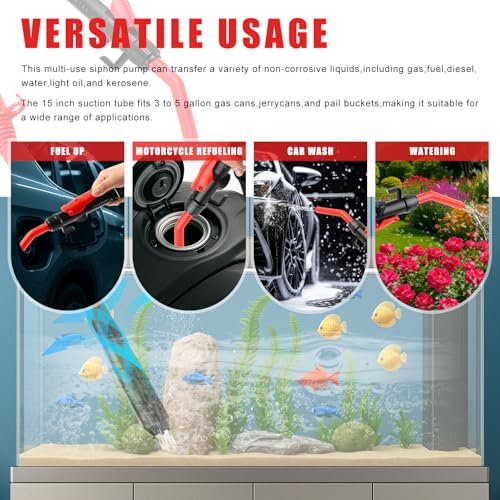 Knoweasy Battery-Powered Transfer Pump, Portable Electric Siphon for Gas, Diesel, Water, 2.2 GPM Flow, 16-Inch Tube Fits 3-5 Gal Cans, Multi-Purpose Fluid Extractor and Oil Mover
