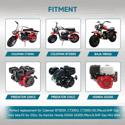 FVRITO 212cc Exhaust Muffler Kit for Predator 196cc 224cc 6.5HP Coleman CT200U BT200X CT200U-EX KT196 GX200 Tillotson Mini Bike Baja Clone Engine Go Kart Parts - color: black