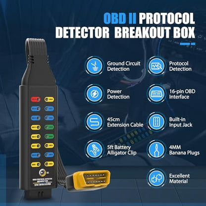 OBD2 Breakout Box OBDII Protocol Detector for Professional Automotive Diagnostics with 16-Pin CAN Breakout Box, 4mm Banana Jack Multi-Function Jumper - style: OBD2 Breakout Box(Basic Version)