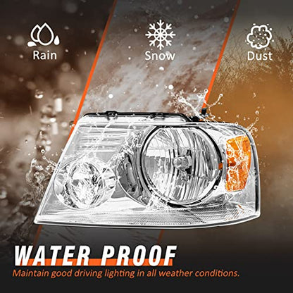for 2004-2008 Ford F150 Headlights Chrome Housing - color: A-Chrome Housing Amber Reflector