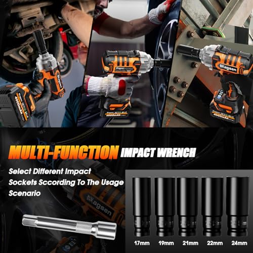 1/2" Cordless Impact Wrench, 900Ft-lbs (1200N.m) Brushless High Torque Impact Gun,3800RPM,3 Variable Speeds,LED Light,2x4000mAh Battery, 5 Sockets,Electric Impact Gun for Car/Mower/Pickup - size: 1200n