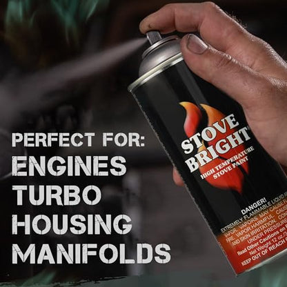 Stove Bright - High Heat Spray Paint | 1200°f Heat Resistant | Satin Finish For Wood Stoves, Fireplaces, Bbqs, Mufflers | Rust & Scratch Resistant | Charcoal Black Spray Paint For Metal | 12oz Can