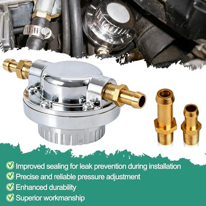 1-5 PSI Carb Fuel Pressure Regulator Kit Universal Adjustable for Carburetor Engine with 1/4 5/16 3/8 Fittings FPR