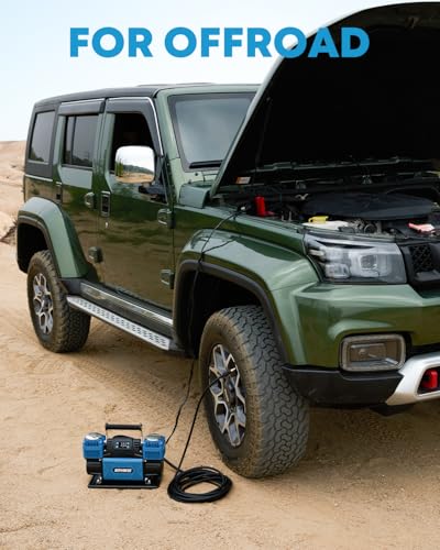Kohree 12V Dual Cylinder Air Compressor with Digital Display Panel - size: 14.17 x 5.9 x 9.05 inch