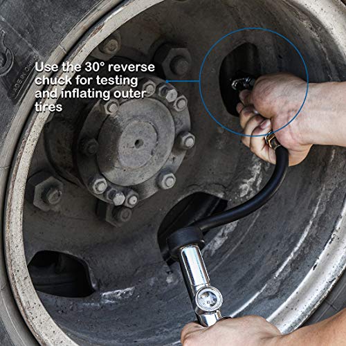 CZC AUTO Tire Inflator Air Pressure Gauge with Rubber Hose, 10-120PSI