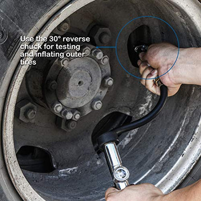 CZC AUTO Tire Inflator Air Pressure Gauge with Rubber Hose, 10-120PSI