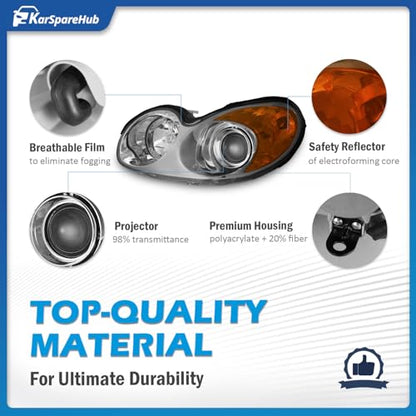 Headlights for 2002-2005 Hyundai Sonata 4-Dr (Bulbs included) - color: Chrome | With High & Low Beam Bulbs
