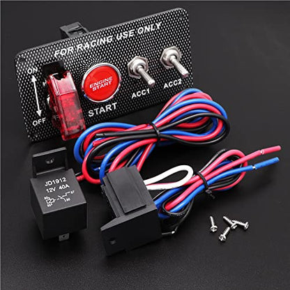 12V 30A 4-in-1 Ignition Panel Kit, Aluminum Alloy Switch Panel with Engine Start Button, Red LED Toggles & Aircraft Cover, Pre-drilled for Racing Car, Boat, RV, Truck - size: 4 Gang