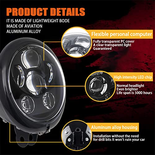 SKTYANTS 5 3/4 5.75" Inch LED Headlight Motorcycle High Low Beam with 5.75 Inch Housing Bucket Compatible with FXWG FXDWG FXST (Black) - color: Black-B