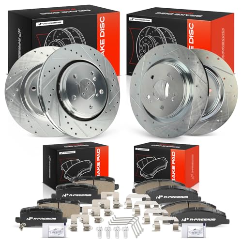 A-Premium Front and Rear Drilled Slotted Brake Rotors and Ceramic Pads Kit - style: 2018-2023 (Drilled & Slotted)
