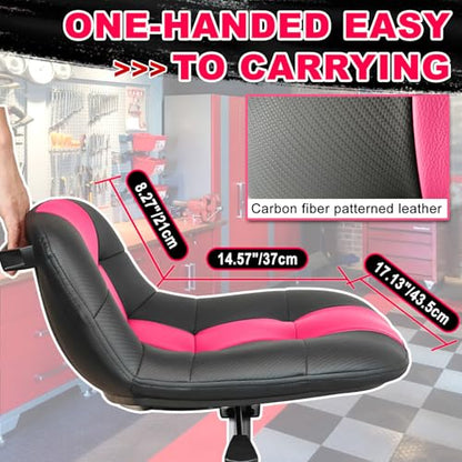 Rolling Stool with Wheels, Adjustable Height Pneumatic Garage Work Mechanic Stool Seat with Backrest, 400 LBS Capacity 360° Swivel Mechanic Crepper Chair with Tool Tray Storage, Pink - color: Pink