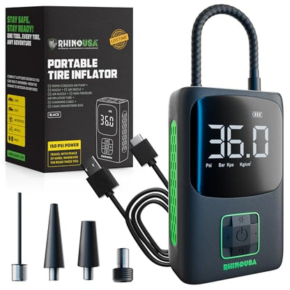 Rhino USA Portable Tire Inflator (150 PSI) Digital Air Compressor w/Gauge