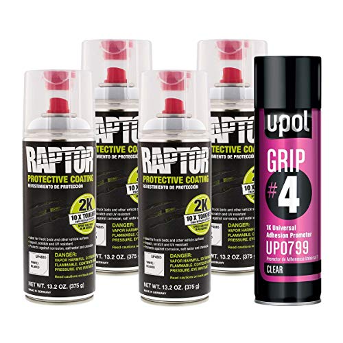 U-POL Raptor 2K White Spray-On Truck Bedliner Aerosol #4 Grip Adhesion Kit 4885 (4) + 799