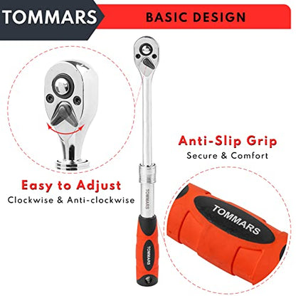 TOMMARS Extendable Ratchet Set 1/4", 3/8", 1/2" Socket Wrench Hand Tool Kit - size: 1/4", 3/8", 1/2" Drive, style: Extendable Ratchet Set