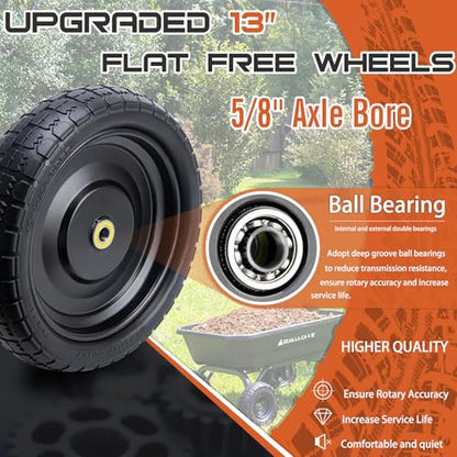 ASDFGHT 13" Flat Free Wheels for Gorilla Cart, Wheelbarrow, Garden Cart, Trolleys, Hand Trucks & Yard Trailers Replacement Wheels - 5/8" Bearings with 2.1" Offset Hub, Solid Tires, 4-Pack Set - size: 5/8in-13in