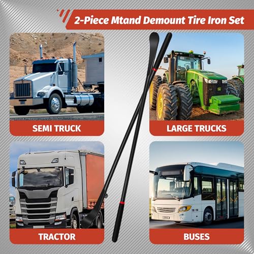 39 Inch Tire Mount and Demount Iron, 40Cr Forged Steel Tire Changing Bar with Anti-Vibration Handle for Tubeless Tires, Truck, Auto, Off-Road, Tractor - Manual Tire Changer Tool 2PCS