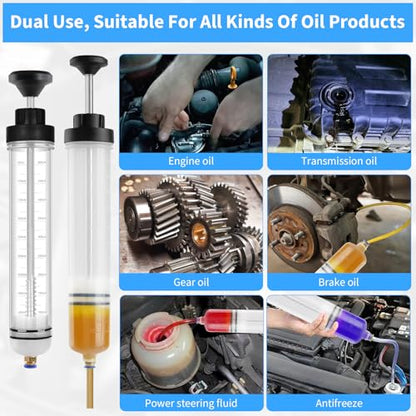 2-Pack 500CC Automotive Fluid Extractor Pump, Manual Oil Change Syringe with 50cm Rubber Hose, Manual Suction Vacuum Fuel Car Transfer for Power Steering