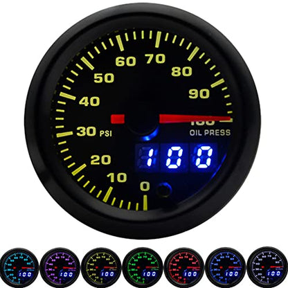 Oil Pressure Gauge Kit,Oil Pressure Gauge Electric and Sender,Automotive Electrical System Products,2In 52Mm Oil Pressure Meter Pointer Digital Display with Stepper Motor