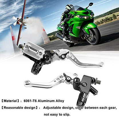 Universal Motorcycle 7/8" 22mm Handlebar Brake Master Cylinder Clutch Lever CNC Left & Right Set Compatible with Harley Honda Kawasaki Suzuki Yamaha（ Piston Diameter 12.7mm(Silver) - color: Silver