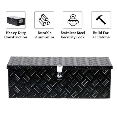 30 Inch Aluminum Truck Bed Tool Box with Side Handles, Lock - color: Black, size: 30"