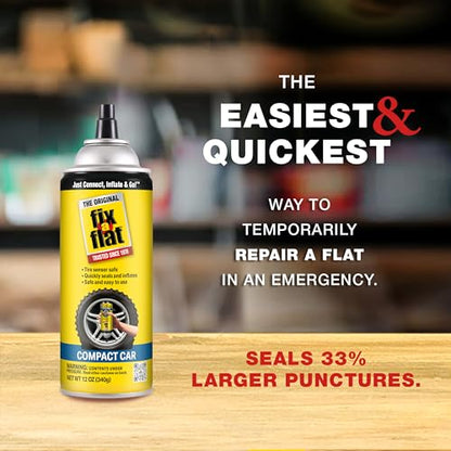 Fix-A-Flat S60410 Aerosol Emergency Flat Tire Repair and Inflator, for Compact Tires, Eco-Friendly Formula, Universal Fit for All Compact Cars, 12 oz. (Pack of 1) - size: Compact Car