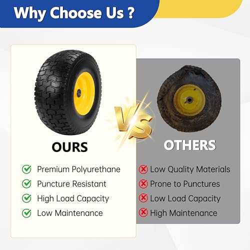 2 Pcs 15x6.00-6 Flat Free Lawn Mower Tire and Wheel, 3/4" & 5/8" Bearings - size: 2 Pcs 15x6.00-6 Flat Free