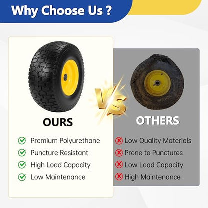 2 Pcs 15x6.00-6 Flat Free Lawn Mower Tire and Wheel, 3/4" & 5/8" Bearings - size: 2 Pcs 15x6.00-6 Flat Free