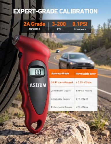 AstroAI Digital Tire Pressure Gauge 200PSI for Car, Truck, SUV, Motorcycle - color: Red