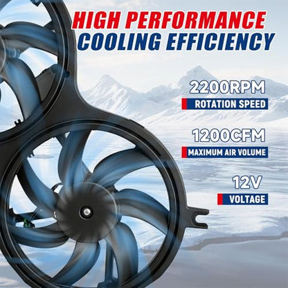 Dual Radiator Fan with Control Module Replacement for Pathfinder 2013-2017 Replacement for QX60 2014-2019 Replacement for JX35 2013 Replacement for 621-586 621586 214813JA2E NI3115149