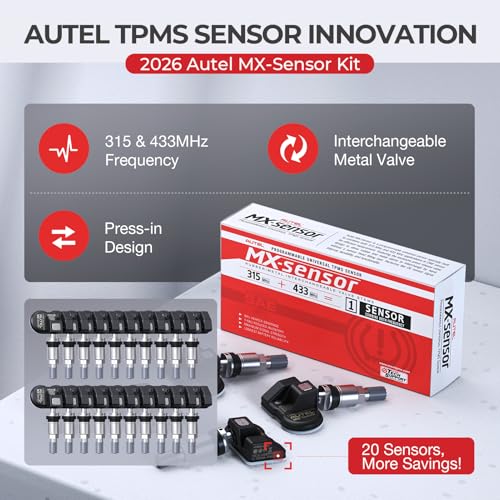 Autel MaxiTPMS MX Sensors 20 PCS: 2026 20 Pack Metal Stem 315/433MHz TPMS Sensors, Universal Tire Sensor Programmed by TPMS Tool TS408S TS508WF Kit MS906 Pro-TS MK808TS MS906TS MP900TS MK900TS