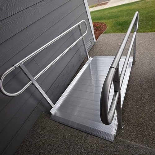 EZ-ACCESS - Portable Wheelchair Ramp and Aluminum Ramp with Handrails - Heavy Duty Mobility Device, Handicap Ramp with Solid Surface for Steps, and Handtrails for Transport and Storage - 3G 4-Foot - size: 48 Inch (Pack of 1), style: Ramp + two-line rail