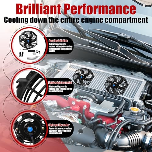 10" Universal Electric Radiator Fan Push Pull Slim Fan High Performance Cooling Fan 80W 12V Mount Kit 2PCS - size: 10 inch- 2PCS