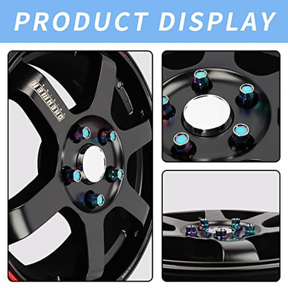 20PCS Closed End Lug Nuts M12X1.5 Wheel Rims Lug Nuts +Socket (Neo Chrome) - color: Neo Chrome