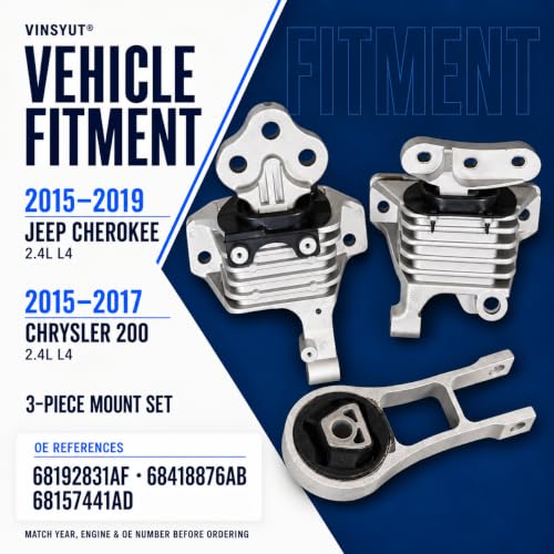 3PC Engine Mounts for Jeep Cherokee 14-19, Chrysler 200 15-17 2.4L - color: Jeep Cherokee/Chrysler 200 2015-2019 2.4L